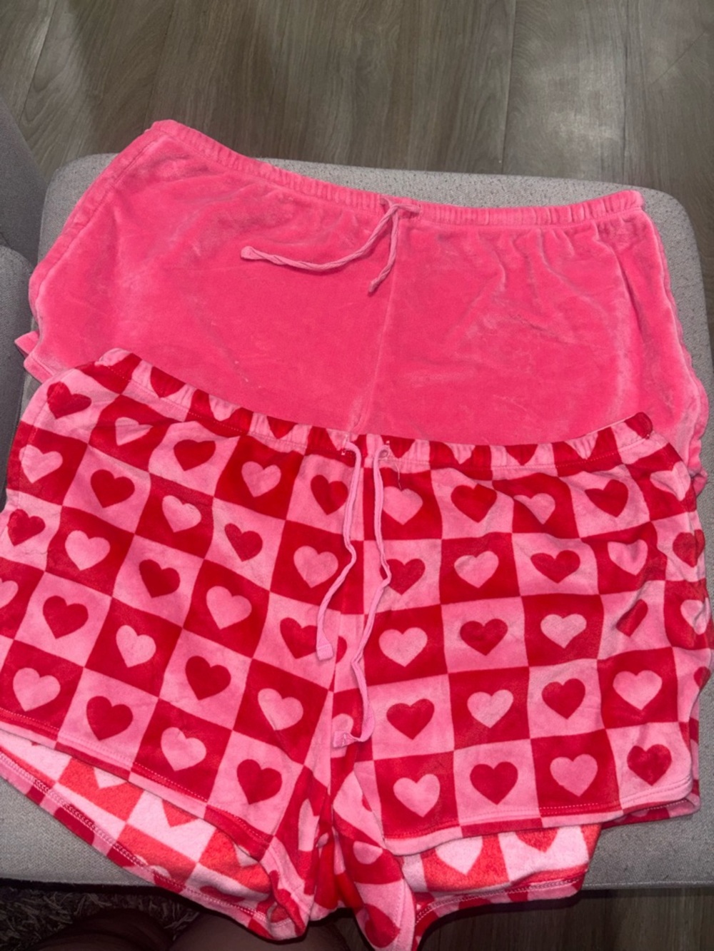 Pink & Red Heart Plush Lounge Shorts Set